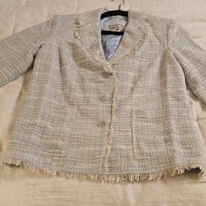 WinterSilks Light Gray Textured Blazer Silk 79%, Cotton 21% Size S